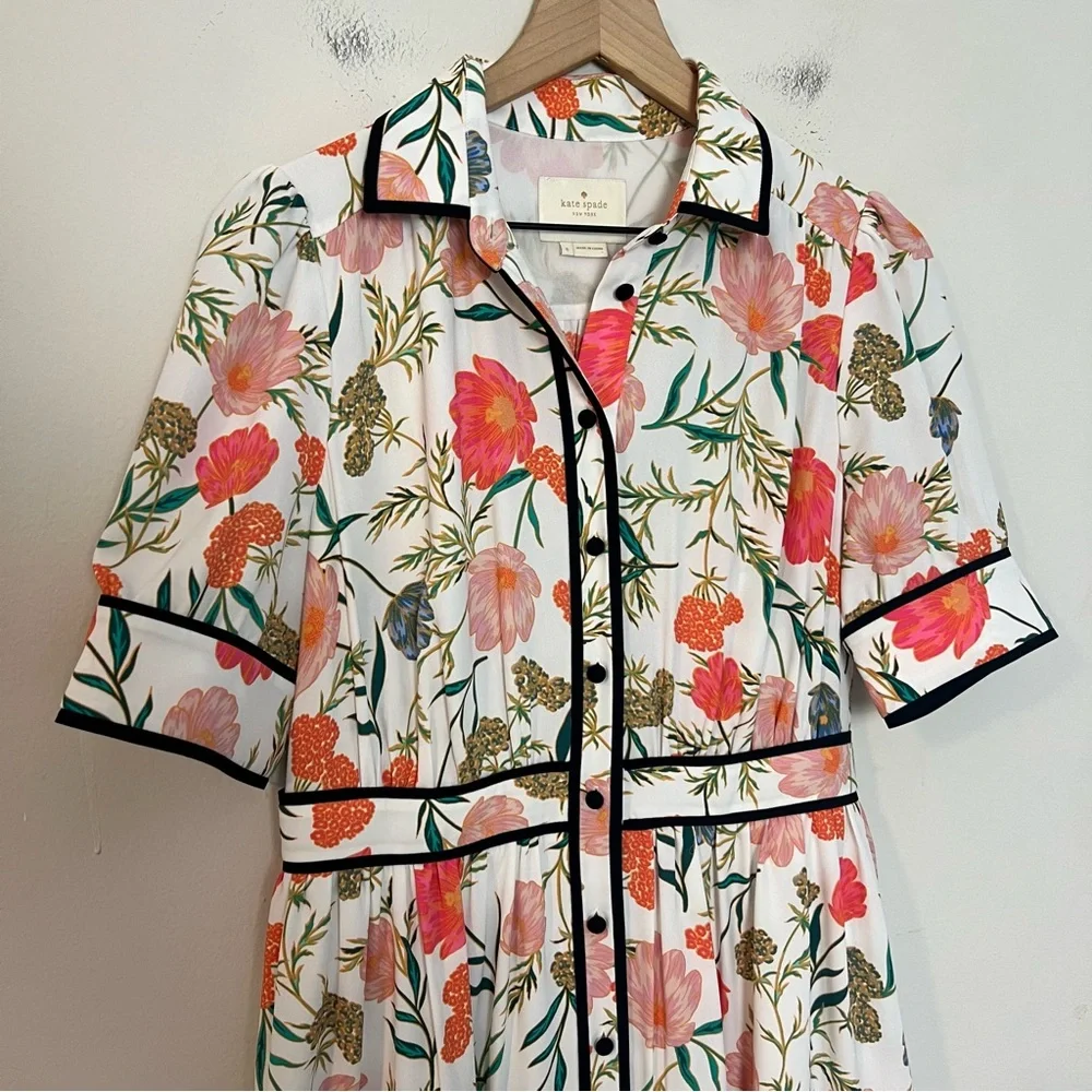 KATE SPADE- Picnic Perfect Blossom Fluid Shirtdress Spring Floral Preppy Church - Picture 4 of 10